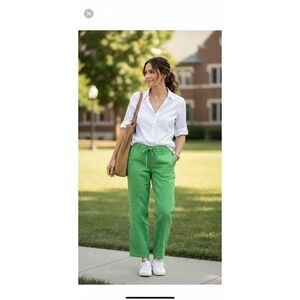 Vintage Linen Wide Leg Pants Womens Size 16 Kelly Green Coastal Preppy Vacation